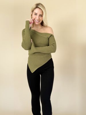 Sweater elasticado un hombro manga larga termino en punta