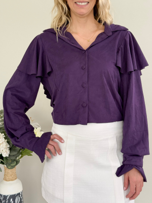 Blusa Ana con volantes en hombros y contorno espalda - manga larga acampanada color morado